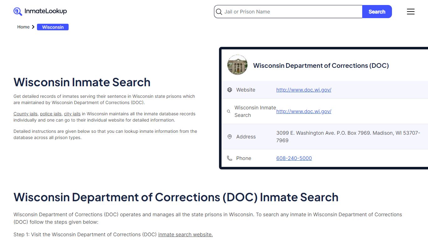 Wisconsin Inmate Search | Wisconsin Department of Corrections (DOC)